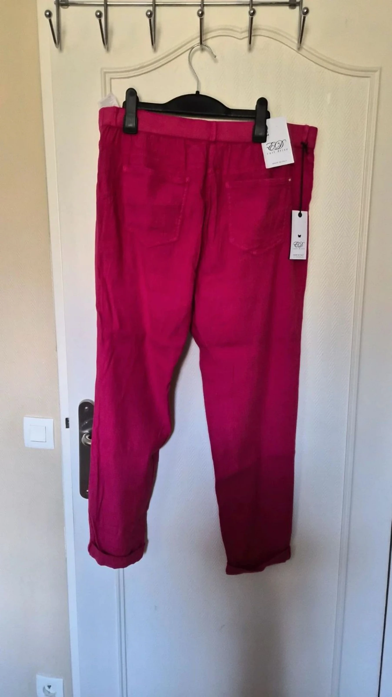Pantalón de verano fushia mujer Eest Drive 56% Lino, talla 46, nuevo – photo 2